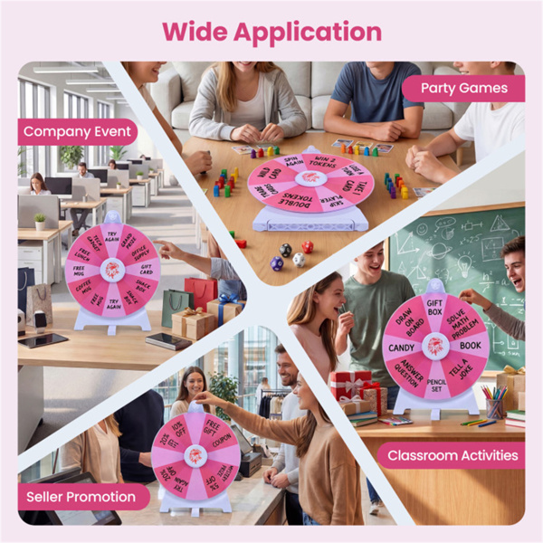 14槽可定制旋转奖轮，带可折叠支架，可重写桌面幸运轮-粉色-9