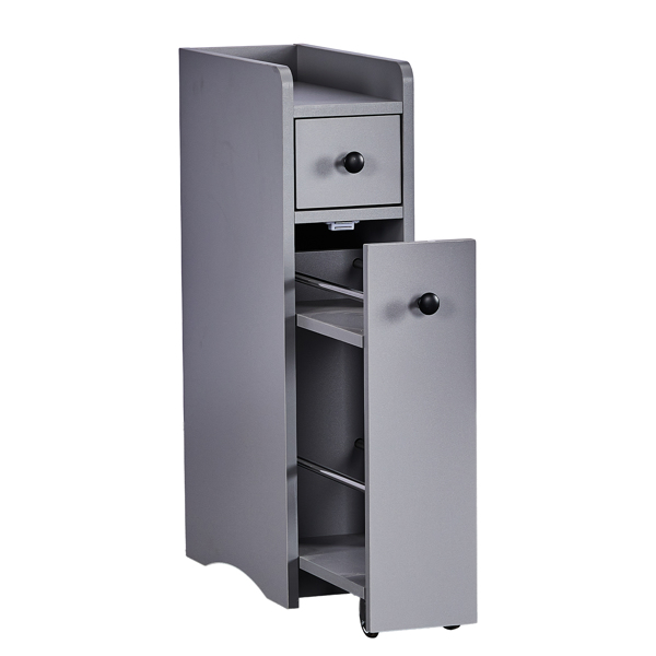 灰色 刨花板三胺贴面 18*40*70cm 二抽一围挡矮柜 带轮可活动抽拉架 浴室立柜-1