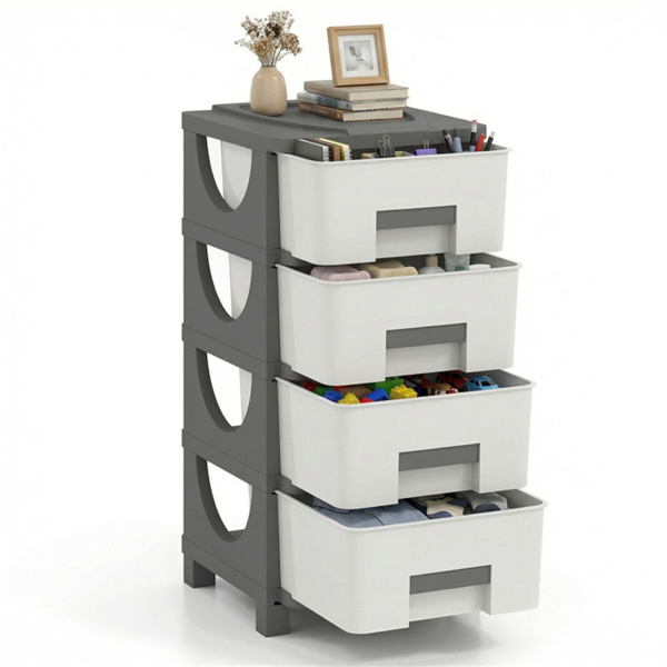 卧室浴室办公室4抽屉紧凑型塑料储物柜立式收纳柜-1