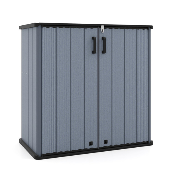 23.5立方英尺户外储物棚，带可上锁门，PP HDPE水平园艺工具柜 - 灰色-4