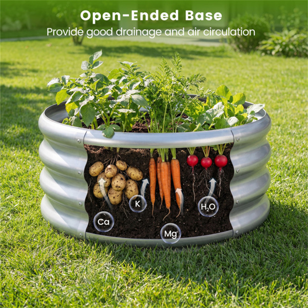 圆形镀锌钢高架花园床24×24×11.5户外蔬菜草本花卉花盆-6