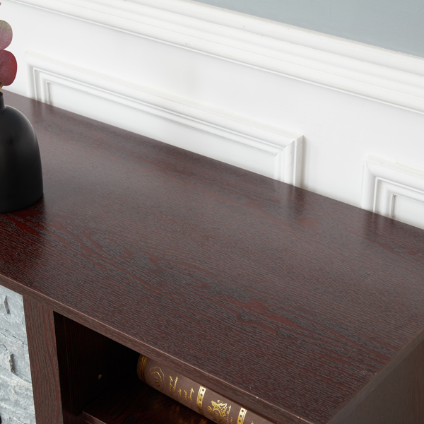 带仿堆石装饰的电视媒体支架，现代娱乐控制台，带开放储物空间，樱桃木，尺寸：58.31英寸宽*15.39英寸深*26.06英寸高--不支持self-pick up且不支持指定仓库发货-13