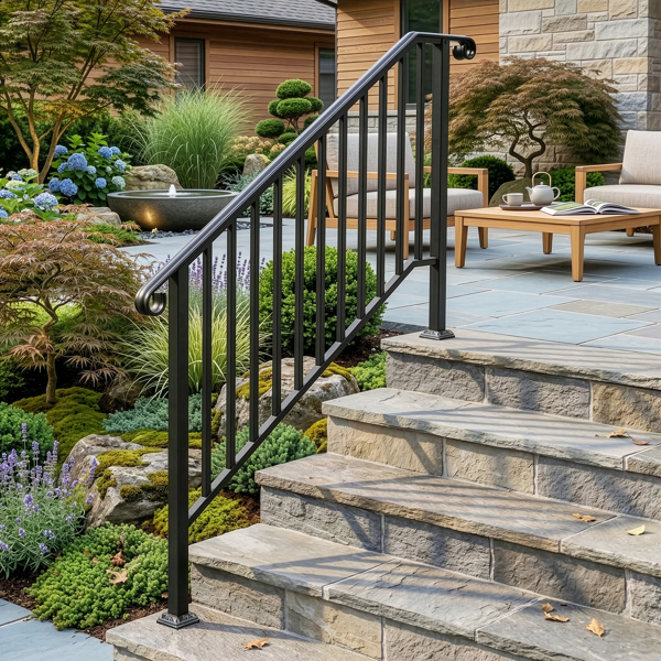 【同款编码：81504920  40310676】哑光黑色 4阶 庭院楼梯扶手-26