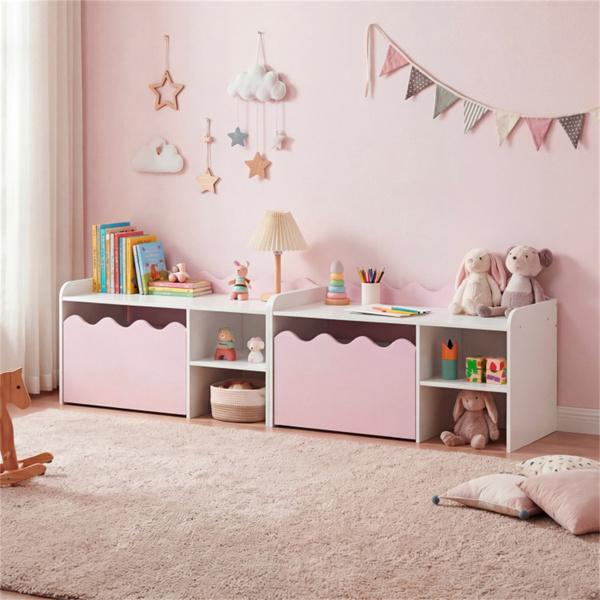 儿童玩具收纳架，带可移动抽屉和防倾倒套件，适用于游戏室托儿所 - 粉色-8