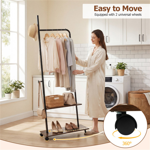 带2个木架和挂钩的工业卷衣架，卧室入口的独立衣架-10