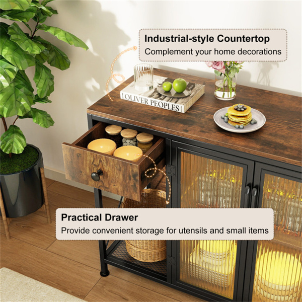 乡村棕色咖啡吧桌，带储物抽屉柜RGB LED和电源插座-5