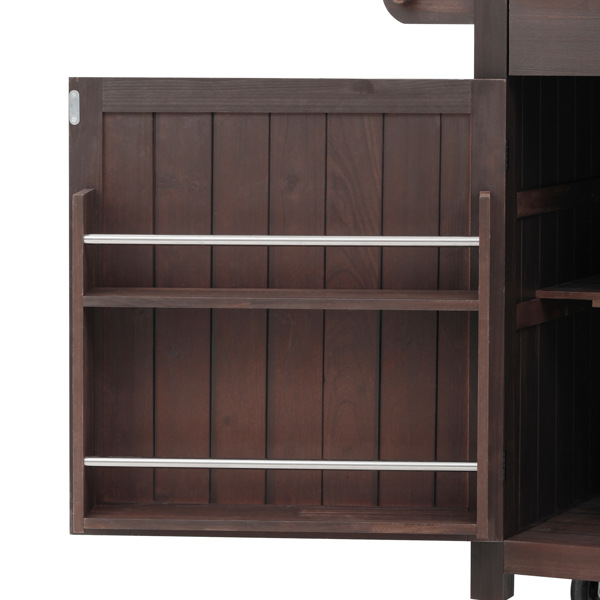 54.1英寸户外厨房岛台，带高架置物架；大型户外园艺工作台，不锈钢台面，带储物柜；实木烧烤车，带可锁定轮子，适用于烧烤和花园，棕色-27