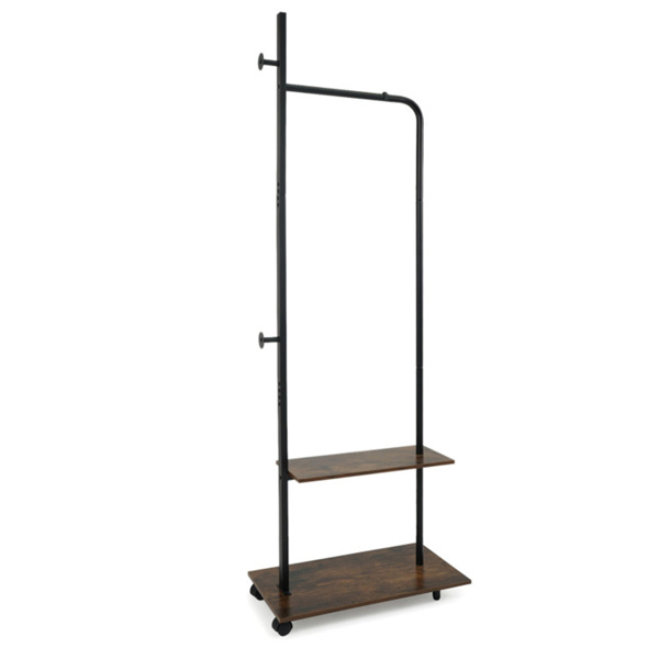 带2个木架和挂钩的工业卷衣架，卧室入口的独立衣架-3