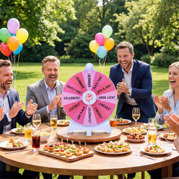 14槽可定制旋转奖轮，带可折叠支架，可重写桌面幸运轮-粉色-2