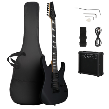 【禁售亚马逊】170型 39in 双-单-双拾音器 带20W音箱 科技木指板带贝壳镶嵌 电吉他 哑光黑色 英国