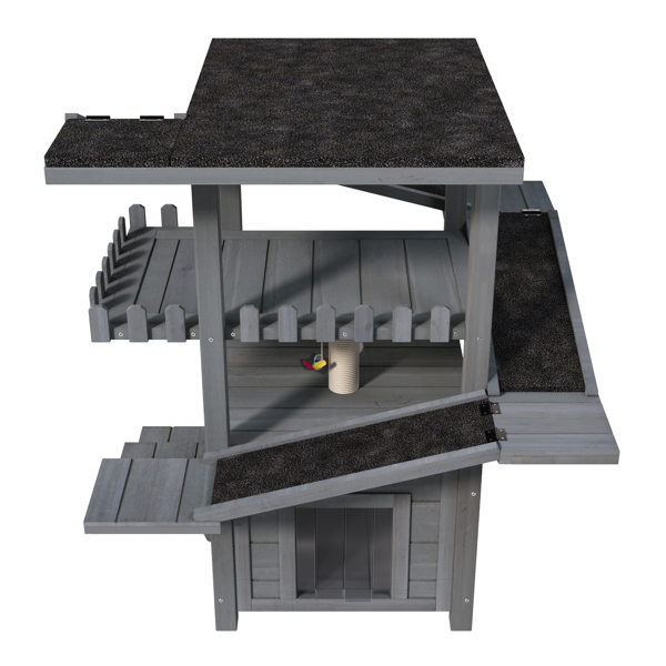 四层户外猫屋，防风雨猫树塔，带防水屋顶和两个门，流浪猫户外庇护所，多层游戏区带阳台，适用于小型动物，灰色--不支持self-pick up且不支持指定仓库发货-3