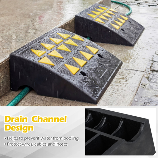 2个重型橡胶路缘坡道，带排水沟和反光条，用于车道-M-7