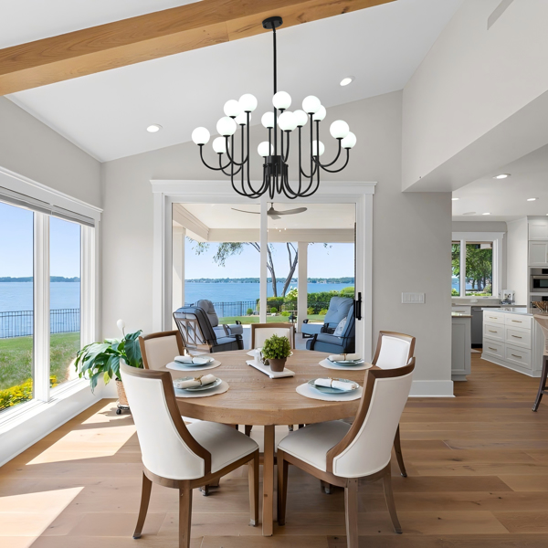 16-Light Glass Globe Sputnik Chandelier,  36.6” Mid-Century Modern Chandeliers Black Sputnik Light Fixtures for Living Room Bedroom Dining Room-7