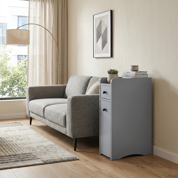 灰色 刨花板三胺贴面 18*40*70cm 二抽一围挡矮柜 带轮可活动抽拉架 浴室立柜-10