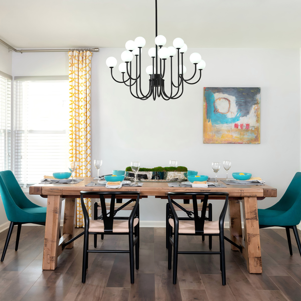 16-Light Glass Globe Sputnik Chandelier,  36.6” Mid-Century Modern Chandeliers Black Sputnik Light Fixtures for Living Room Bedroom Dining Room-5