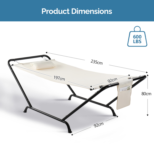 235*92*80CM 2*0.9M 600D双层牛津布吊床 米白色 吊床套装 600lbs-7