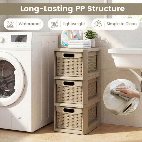 3抽屉PP储物整理器柳条外观窄柜，适用于家庭和办公室-9