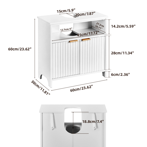 白色 刨花板三胺贴面 格栅吸塑 二门一搁架 面盆柜 60*30*60cm-3
