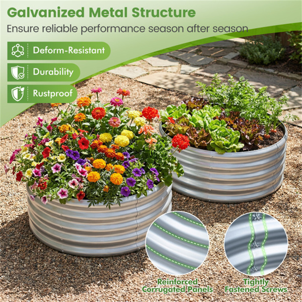 圆形镀锌钢高架花园床24×24×11.5户外蔬菜草本花卉花盆-7