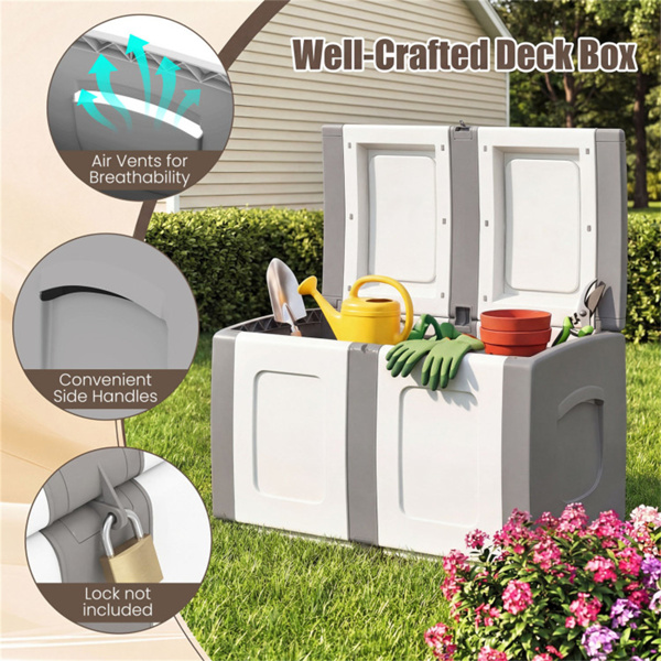 53加仑大型户外PP甲板箱防水储物箱，带可锁盖和侧把手- 灰色-8