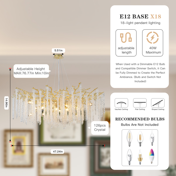 Golden Crystal Branch Chandelier Luxury Adjustable Lighting for Grand Entryways-3