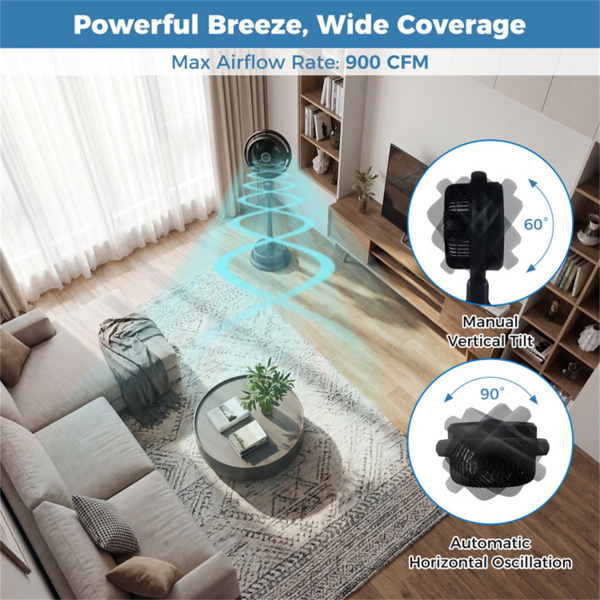 带0.5加仑水箱的喷雾底座风扇，900 CFM可调高度立式风扇，适用于室内外-11