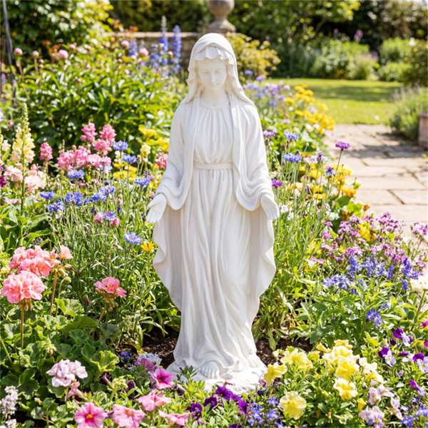 29.5“圣母玛利亚雕像户外庭院草坪手工宗教花园雕塑-10