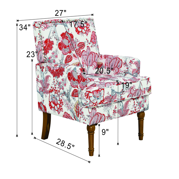 装饰椅、花卉扶手椅、铆钉装饰、红白装饰、实木椅腿、农舍家具、软垫拖鞋椅、边椅、传统印花、Wayfair 客厅。-7