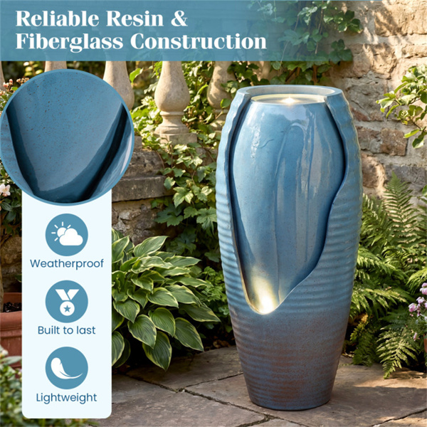 16英寸×32英寸户外带LED灯的开裂罐式喷泉树脂庭院水景-7