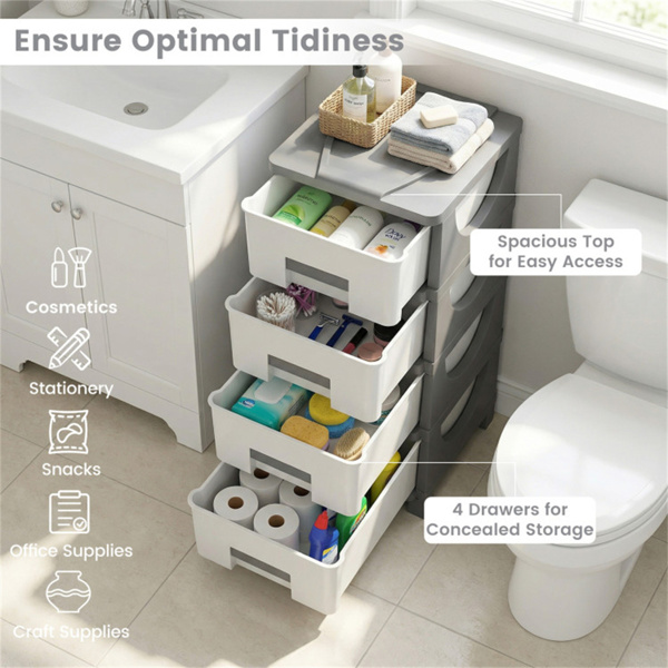 卧室浴室办公室4抽屉紧凑型塑料储物柜立式收纳柜-9