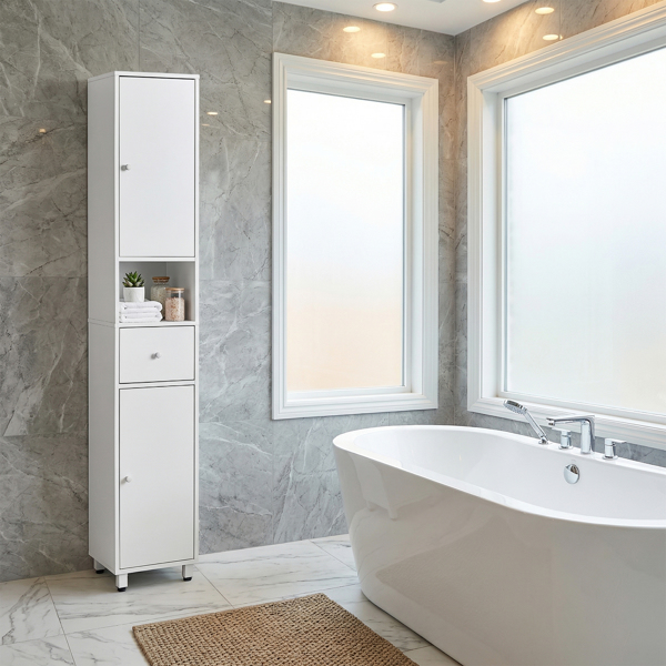 白色 刨花板三胺贴面 30*30*170cm 两门一抽一搁架 浴室立柜-2