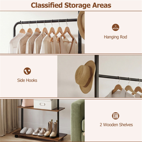 带2个木架和挂钩的工业卷衣架，卧室入口的独立衣架-6