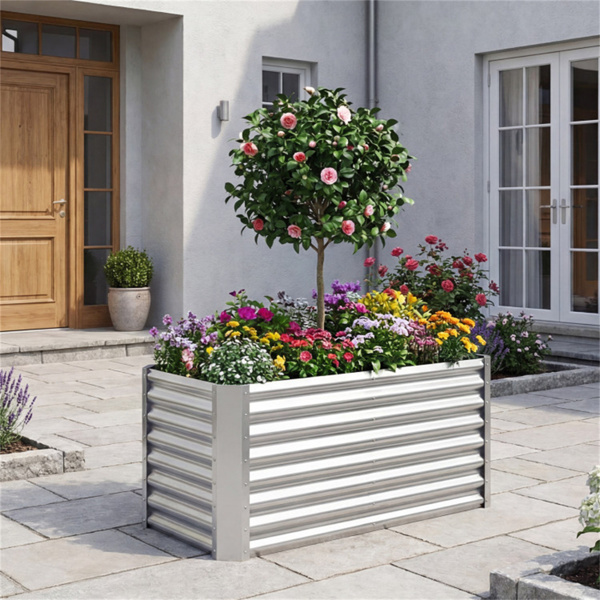 4×2×2英尺镀锌钢高架花园床户外蔬菜草本花卉种植箱-6