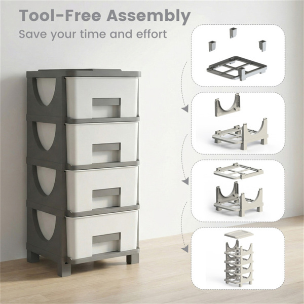 卧室浴室办公室4抽屉紧凑型塑料储物柜立式收纳柜-5