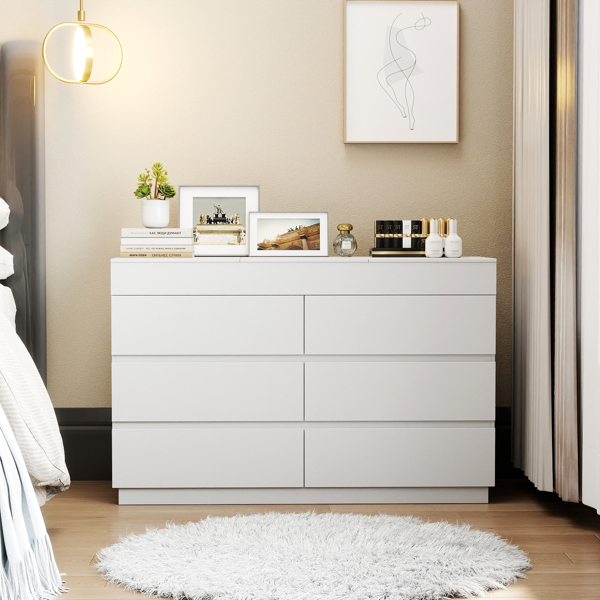 白色浮雕 P2 12MM 刨花板 贴三胺 120*40*85.5cm 六抽带镜 抽屉柜-5