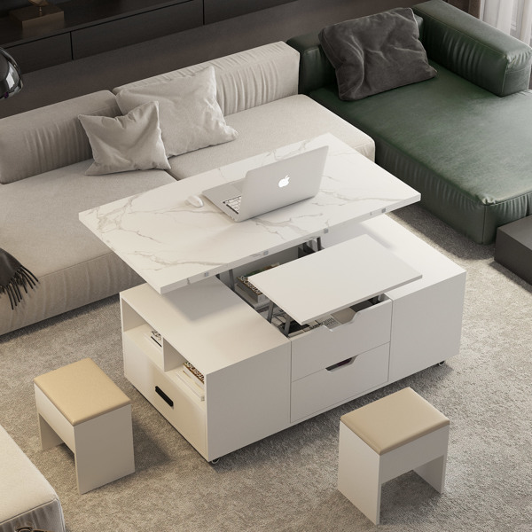 现代升降式咖啡桌配两张凳子，适用于客厅，可扩展隐藏式储物空间+抽屉，节省空间，可折叠餐桌--不支持self-pick up且不支持指定仓库发货-5