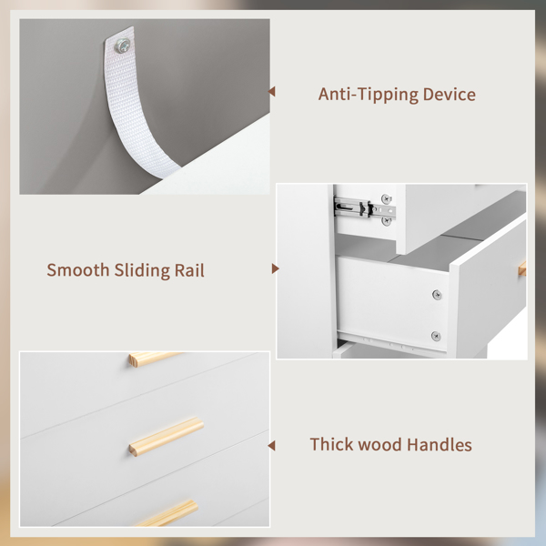 白色 刨花板+钢化玻璃 贴麻面三胺 66*35*83cm 柜面可视面 五抽 抽屉柜 带RGB灯-4