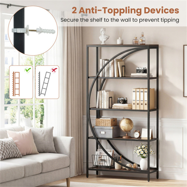 5层半月形几何书架工业开放式书架，带防翻装置-7