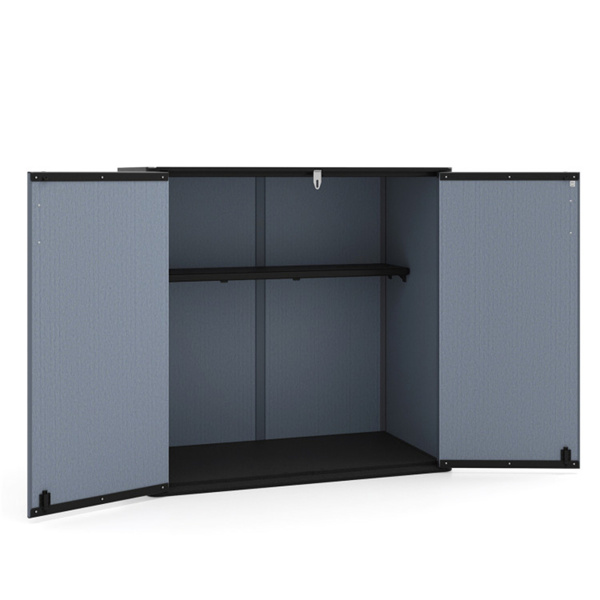 23.5立方英尺户外储物棚，带可上锁门，PP HDPE水平园艺工具柜 - 灰色-5