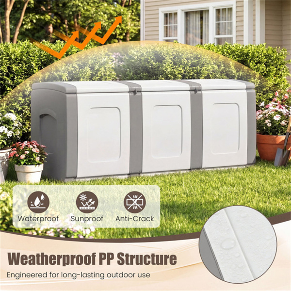 53加仑大型户外PP甲板箱防水储物箱，带可锁盖和侧把手- 灰色-9