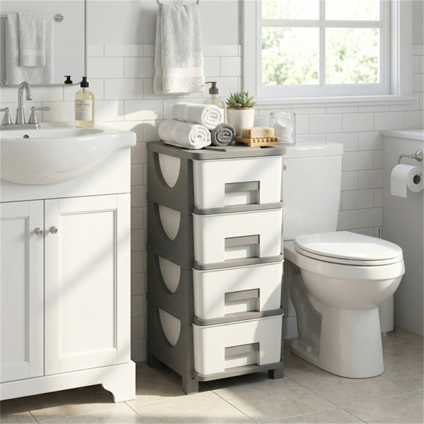 卧室浴室办公室4抽屉紧凑型塑料储物柜立式收纳柜-2