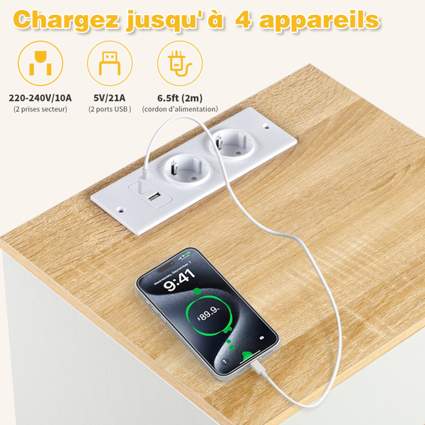 白色+橡木色 E1 刨花板 12MM 贴浮雕三胺 免拉手 38*32*56cm  3抽 床头柜 欧标插座 2pcs-8