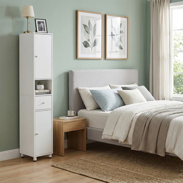 白色 刨花板三胺贴面 30*30*170cm 两门一抽一搁架 浴室立柜-11