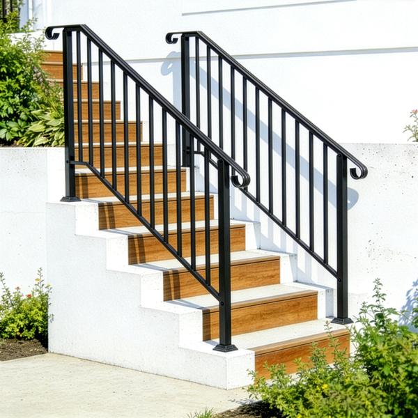  哑光黑色 4阶 庭院楼梯扶手-26