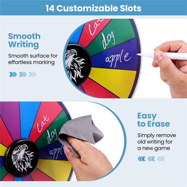 14槽可定制旋转奖轮，带可折叠支架，可重写桌面幸运轮-多色-5