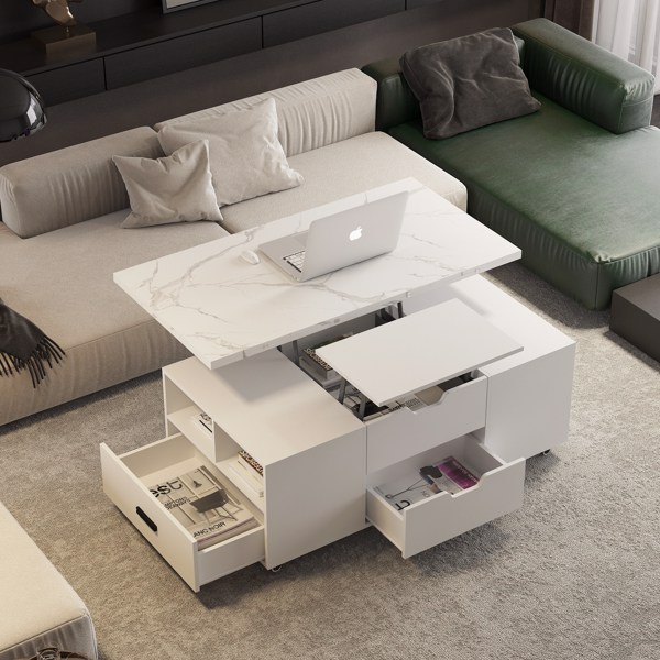 现代升降式咖啡桌配两张凳子，适用于客厅，可扩展隐藏式储物空间+抽屉，节省空间，可折叠餐桌--不支持self-pick up且不支持指定仓库发货-4