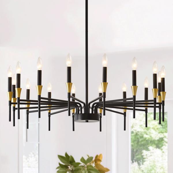  16-Light Black Gold Chandelier, 37.63" Modern Farmhouse Chandelier for Dining Room Over Table, Large Candle Chandelier for Living Room, Foyer-5