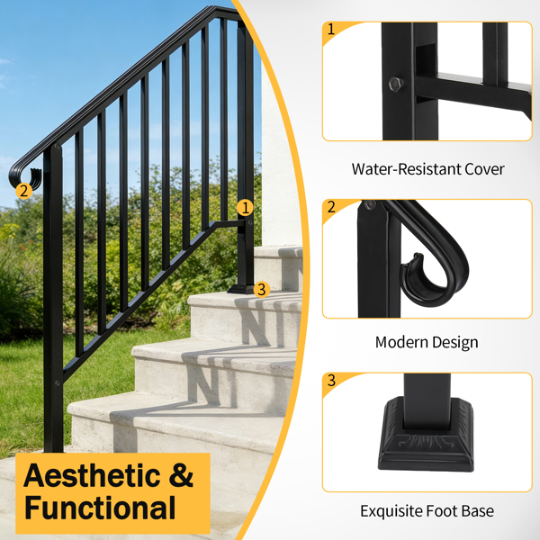 【同款编码：11384510  73142795】哑光黑色 3阶 庭院楼梯扶手-21
