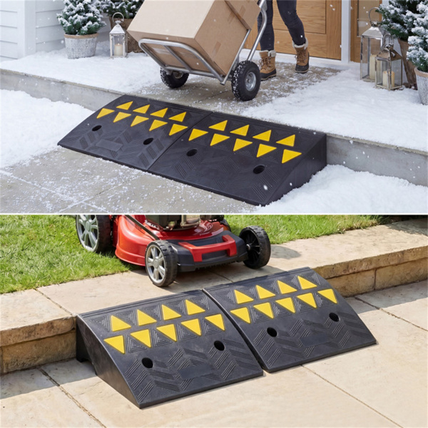 2个重型橡胶路缘坡道，带排水沟和反光条，用于车道-8