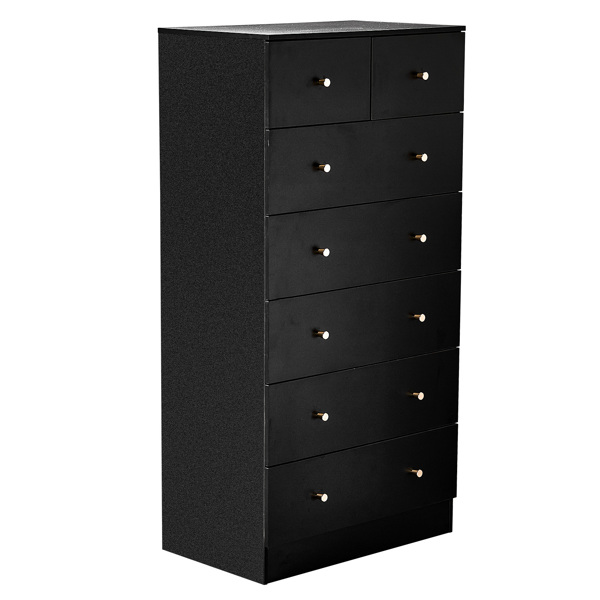 黑色 刨花板 贴麻面三胺 66*40*131cm 5+2抽 抽屉柜 哑金把手-10